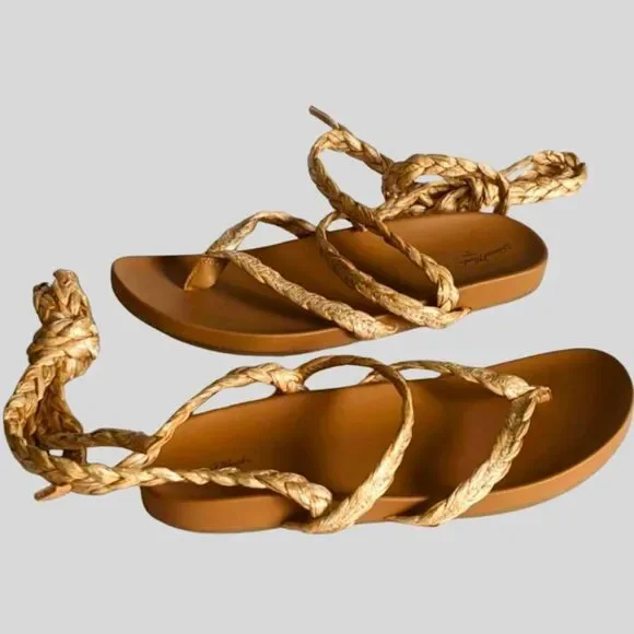 Universal Thread Raffia Rope Sandals Women’s 9.5 Tan Lace-Up Boho Summer Shoes - Picture 4 of 10